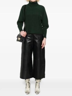 NWT Weekend By MaxaMara Women's Black Leather Paneled Pants